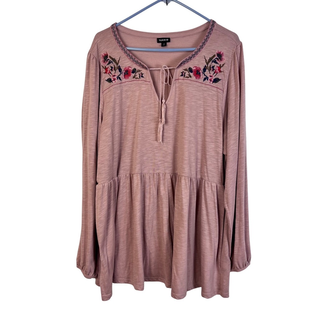 Torrid Pink Floral Embroidered Peasant Tunic Top Size 4X (C714)